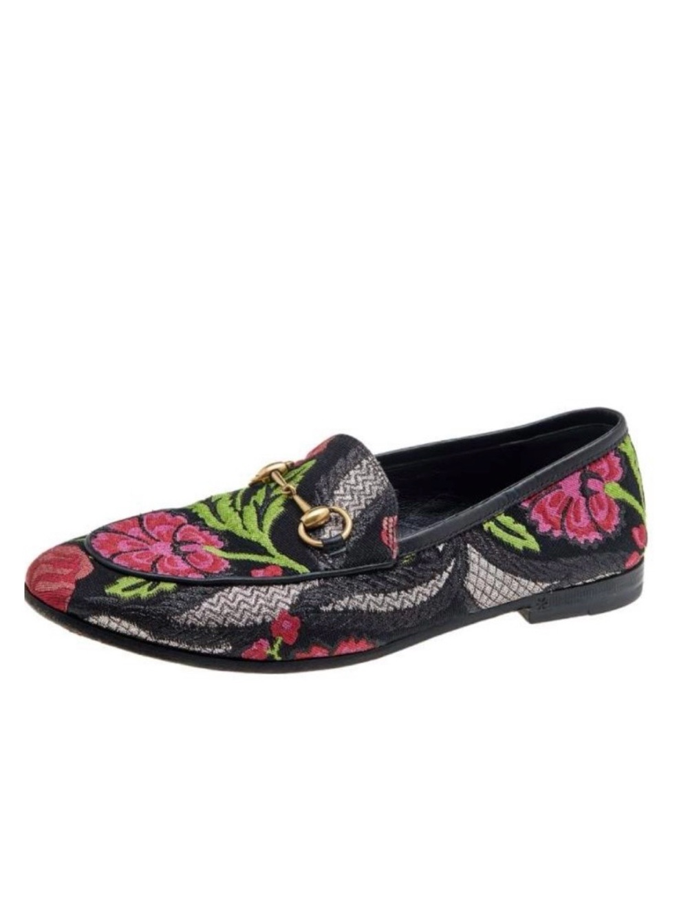 Gucci Jordaan Jacquard Floral Brocade Horsebit Loafers 37.5